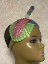 Blue Pink Green Multicolor Beaded Double Cup Fascinator, Handmade Church Headwear and Special Occasions