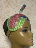 Blue Pink Green Multicolor Beaded Double Cup Fascinator, Handmade Church Headwear and Special Occasions