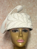 White Sequin Lace and Pearl Full Hat Fascinator for weddings, church, tea parties and special occasions