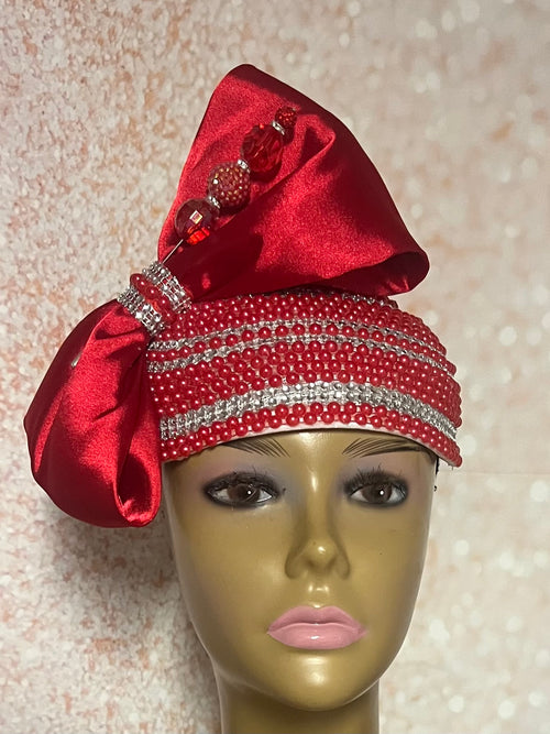 Red and Silver Beaded Half Hat Fascinator for weddings, church and special occasions, Gift for Mom, Sister, Wife, Her