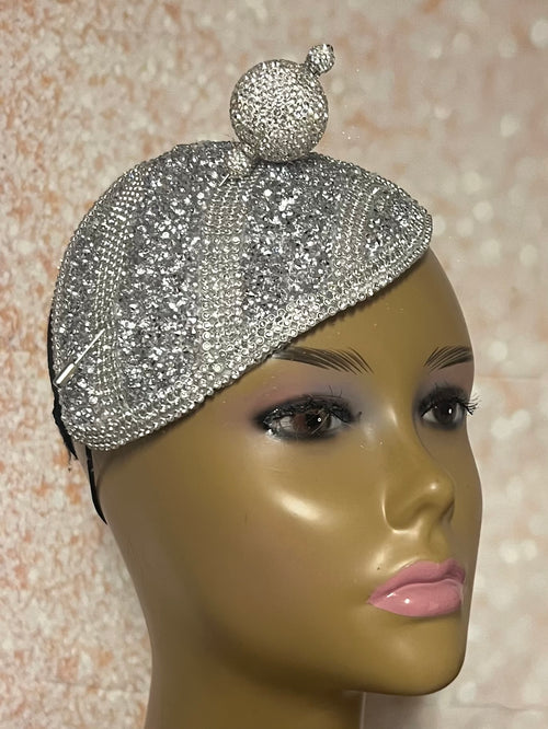 Silver Beaded Bling Teardrop Fascinator: Beaded Half Hat for Special Occasions
