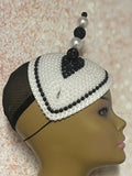 Black and White Bead Fascinator Half Hat for weddings, church and special occasions