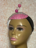 Pink and Off-White Iridescent Rhinestone Double Teardrop Beaded Fascinator