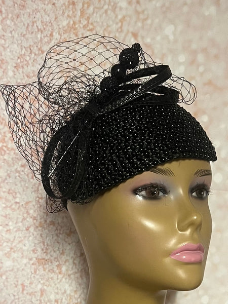Black Bead Fascinator Half Hat for weddings, church and special occasions, Gift for Mom, Sister, Wife, Her