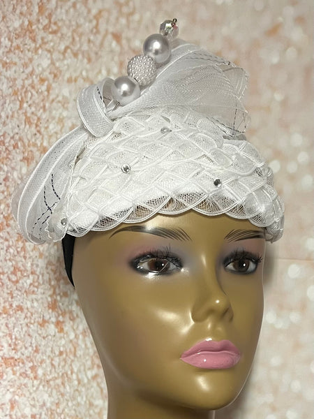 White Pearl Lace Teardrop Fascinator Half Hat, Church Head Covering, Tea Party, Kentucky Derby, Bride Hat, Wedding,  and Special Occasions