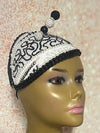 Black and White Beaded Lace Fascinator Half Hat for Church