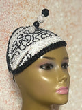 Black and White Beaded Lace Fascinator Half Hat for Church