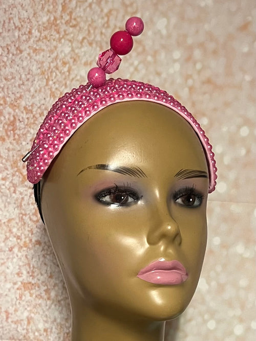 Pink Beaded Headband shaped hat for Church, Wedding, Mother of the Bride, Head Covering, Tea Parties and other special occasions
