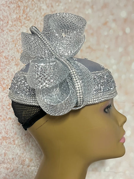 Silver Rhinestone Crystal Bling Fascinator Hat for Church, Weddings, Tea Parties, and Other Special Occasions