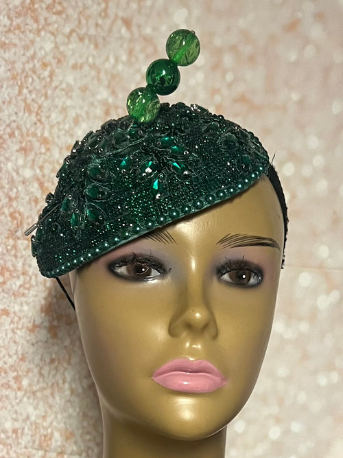Green Rhinestones Crystal Bling Fascinator Half Hat for Church, Tea Parties, Weddings and other special occasions