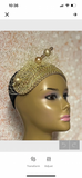 Gold Bead and Rhinestone Headband-Shaped Fascinator Half Hat for Church, Tea Parties, Weddings and other special occasions