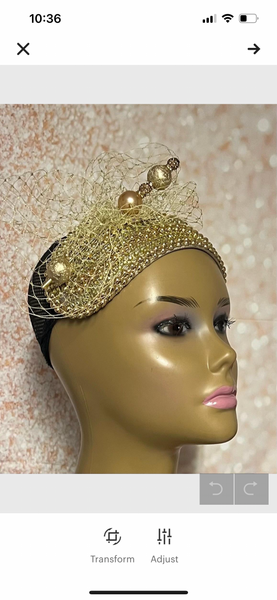 Gold Bead and Rhinestone Headband-Shaped Fascinator Half Hat for Church, Tea Parties, Weddings and other special occasions
