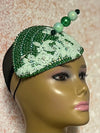 Dark Green Crystal Bead Bling Fascinator | Mint Green Teardrop Half Hat for Church