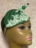 Dark Green Crystal Bead Bling Fascinator | Mint Green Teardrop Half Hat for Church