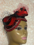 Red Black Double Cup Half Hat Fascinator for weddings, church and special occasions, Gift for Mom, Sister, Wife, Her