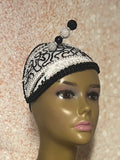 Black and White Beaded Lace Fascinator Half Hat for Church