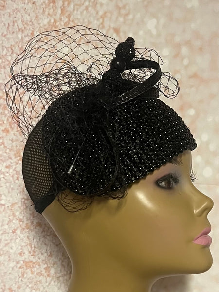 Black Bead Fascinator Half Hat for weddings, church and special occasions, Gift for Mom, Sister, Wife, Her