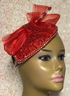 Red Beaded Sinamay Teardrop Fascinator Half Hat, Weddings, Church, Tea Parties, and other Special Occasions