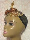 Gold and Brown Beaded Flower Fascinator, Church Special Occasion Half Hat