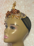 Gold and Brown Beaded Flower Fascinator, Church Special Occasion Half Hat