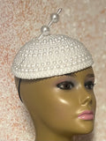 White Beaded Pearl Button Half Hat Fascinator for weddings, church and special occasions, Gift for Mom, Sister, Wife, Her