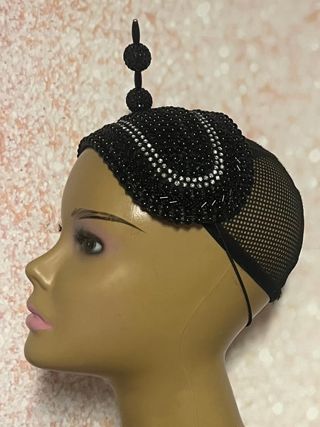 Black Bead Headband Half Hat Fascinator for weddings, church and special occasions, Gift for Mom, Sister, Wife, Her