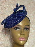 Blue and Round Beaded Rhinestone Fascinator for Church, Cobalt Blue Half Hat for Tea Parties, Weddings and Special Occasions