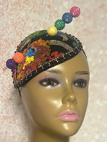 Multicolor Teardrop Fascinator Half Hat, Handmade Church Hat, Tea Parties and Special Occasions