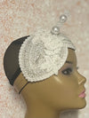 White Teardrop Double Cup Half Hat Fascinator for weddings, church, tea parties and special occasions