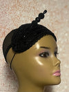 Black Beaded Lace Gemstone Headband Half Hat Fascinator for weddings, church and special occasions, Gift for Mom, Sister, Wife, Her