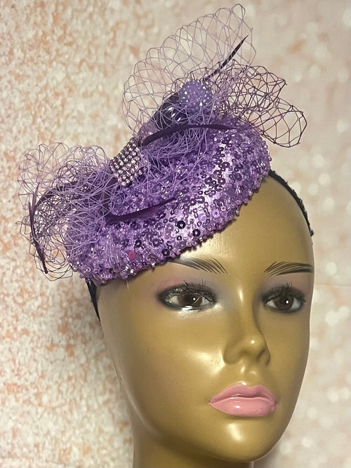 Lavender Beaded Sequin Round Button hat for Church, Wedding, Mother of the Bride, Head Covering, Tea Parties and other special occasions