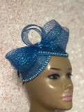Blue Sinamay Fascinator Half Hat for Church head covering, Tea Party, Wedding, and other Special Occasions