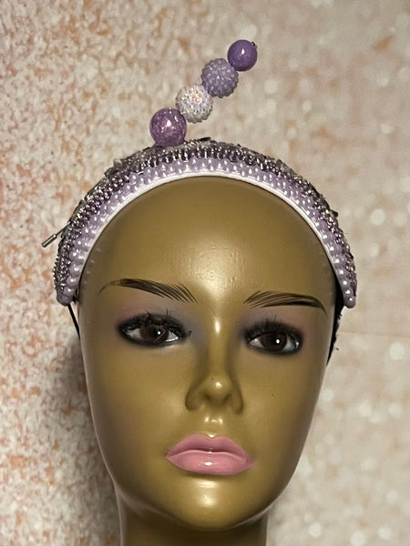 Lavender Beaded Sequin Headband Button hat for Church, Wedding, Mother of the Bride, Head Covering, Tea Parties and other special occasions