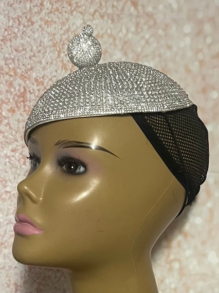 Silver Rhinestone Bling Teardrop Fascinator Half Hat, Church, Wedding, Tea Party Headpiece