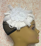 White Felt Flower Half Hat for Church Head Covering, Weddings, Tea Parties and Special Occasions