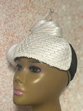 White Rhinestone Beaded Half Hat Fascinator for Church, Weddings and Special Occasion