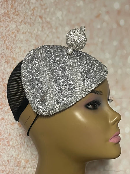 Silver Beaded Bling Teardrop Fascinator: Beaded Half Hat for Special Occasions