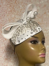 White Rhinestone Satin Teardrop Fascinator Half Hat for Church, Tea Party, Kentucky Derby, Bridal party, Wedding, and Special Occasions