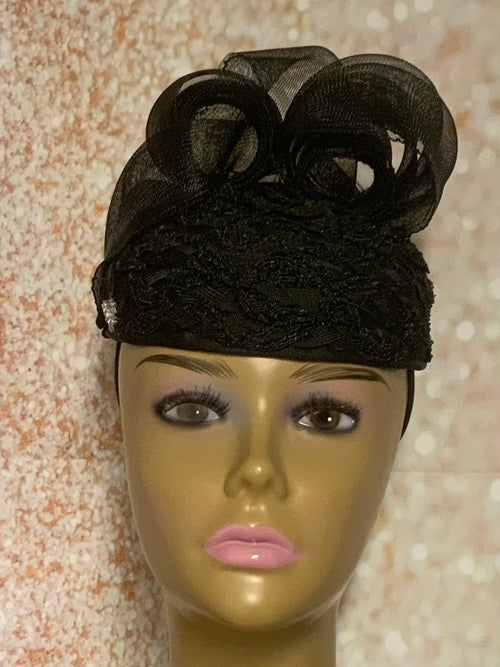Black Braided Fascinator Half Hat for Church Head Covering, Wedding, Tea Party and other Special Occasion
