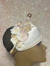 Off-White and Cream Teardrop Flower Fascinator Half Hat, Church and Wedding Headpiece