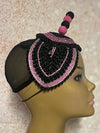 Pink and Black Beaded Rhinestone Double Cup Teardrop Beaded Fascinator
