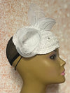 White Embroidered Lace Half Hat Fascinator for weddings, church, tea parties and special occasions