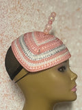 Peach Pink Beaded Hat for Church, Wedding, Tea Parties and special occasions