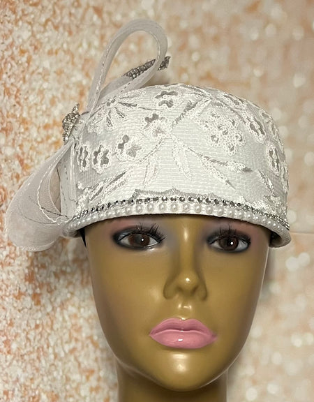 White Lace Half Hat Fascinator for weddings, church, tea parties and special occasions
