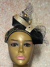 Black and Gold Beaded Sequin Headband-shaped Half Hat Fascinator for weddings, church and special occasions, Gift for Mom, Sister, Wife, Her
