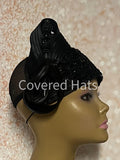 Black Beaded Half Hat Fascinator for Church and Special Occasion Headwear