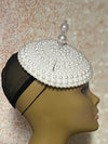 White Beaded Pearl Button Half Hat Fascinator for weddings, church and special occasions, Gift for Mom, Sister, Wife, Her