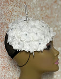 White Flower Half Hat Fascinator for weddings, church and special occasions