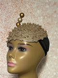 Gold Beaded Fascinator Half Hat for Church, Tea Parties, Weddings and other special occasions