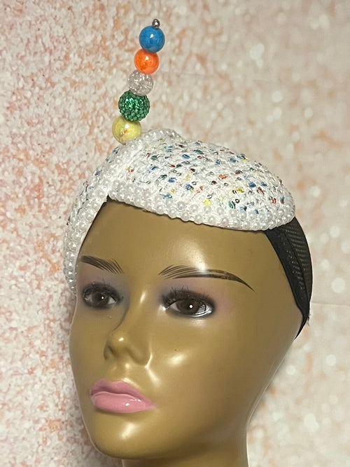 Multicolor double cup fascinator, Yellow, Blue, Green, Orange and Off white fascinator, Handmade Church Headwear and Special Occasions